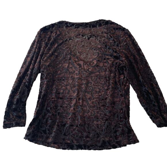 Bebe Moda Burnout Velvet Brown V-Neck Top, Women’s L Whimsygoth Y2K 90s Romantic - Picture 3 of 9